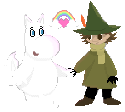 Moomin and Snufkin holding hands